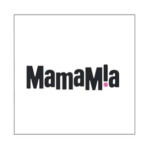 Bold black text spelling ’MamaMia’ with an exclamation mark replacing the letter i.