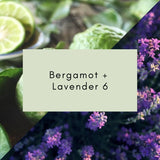 Body cream bergamot and lavender scent labeled 6 on pale green background to help skin feel beautiful and perfectly good