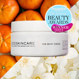 White cylindrical jar of qed body cream perfect for sensitive skin to help skin feel beautiful and perfectly good
