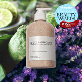 The body exfoliator bergamot and lavender is a translucent beige pump bottle suitable for perfectly good skin types